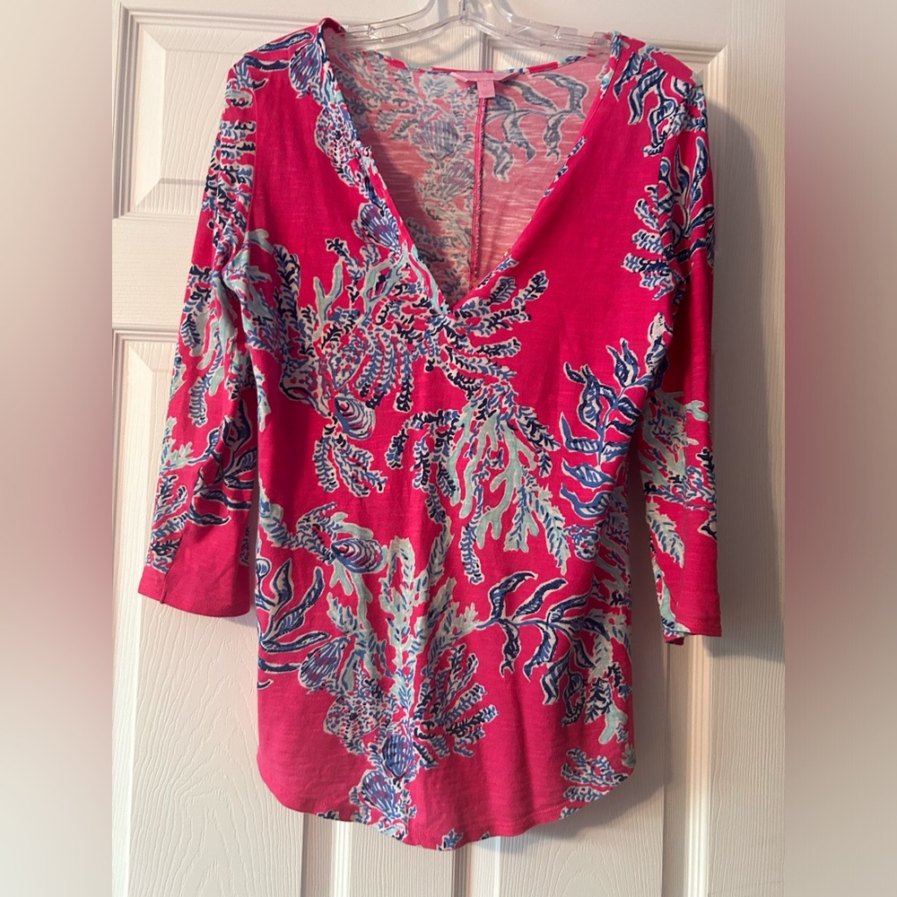 Lilly Pulitzer Aida Pink Samba Coral Reef long sleeve T-shirt.